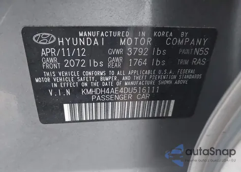 2013 Hyundai Elantra Gls/Limited из США, поврежденный, VIN KMHDH4AE4DU516111